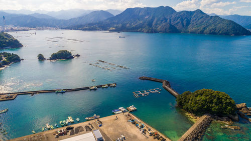 High angle view of boats in sea