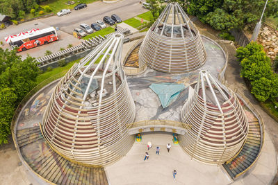 High angle view of street amidst buildings in city