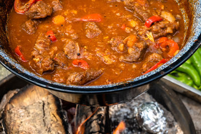 Close-up of food in cooking pan on table