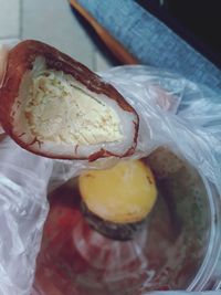High angle view of breakfast on table