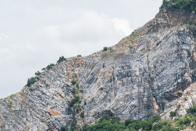 Low angle view of rock formation on land against sky