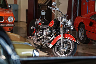 Close-up of motorcycle on road