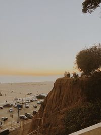 High angle view of beach against clear sky