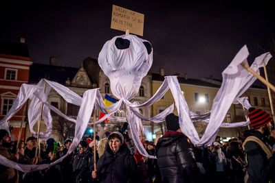 Low angle view of crowd at night