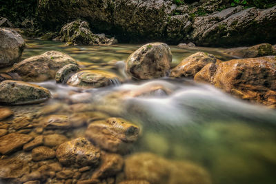 Stream flowing through rocks in forest