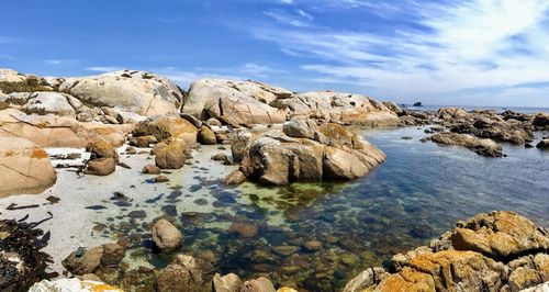 Rocks in sea against sky