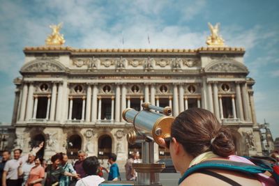 Portrait of tourists at historical building