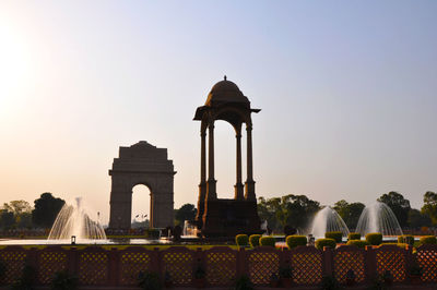 View of fountain against sky during sunset