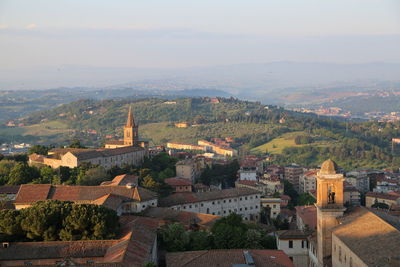High angle view of townscape against sky