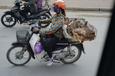 People riding bicycle on street