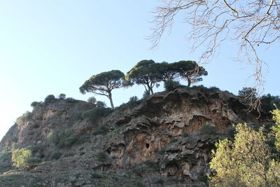 Low angle view of mountain against clear sky