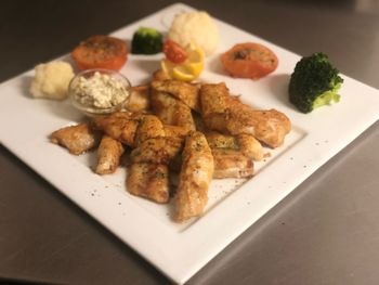 High angle view of serving food in plate