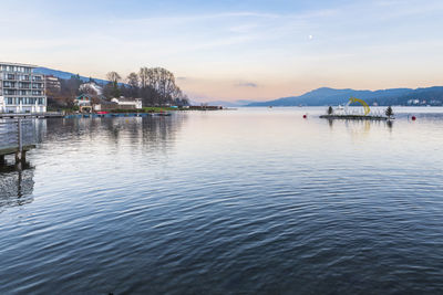 View of marina in city