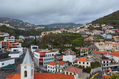 High angle view of townscape against sky