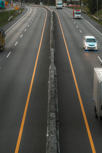 High angle view of cars on road
