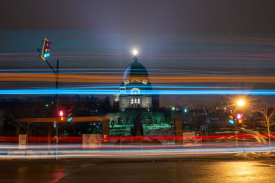 Light trails on road at night