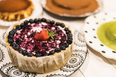 Close-up of cake in plate on table