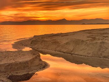 Scenic view of beach against sky during sunset