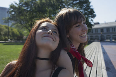 Two young women at a park