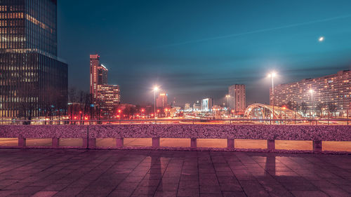 The view from the spodek terrace towards the roundabout in katowice. evening panorama 