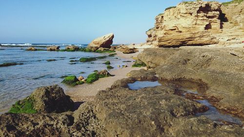 Scenic view of sea against clear sky