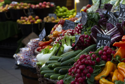 Various fruits for sale at market stall