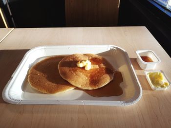 High angle view of breakfast on table