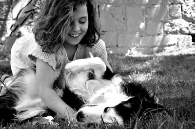 Close-up of woman with dog
