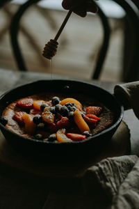 High angle view of breakfast on table