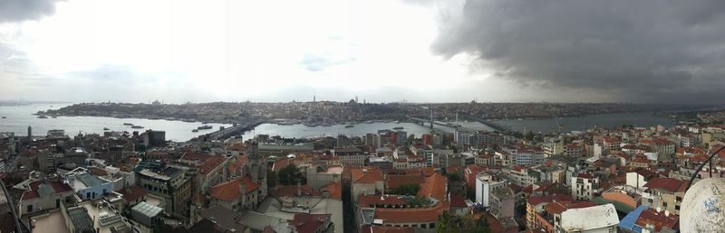 High angle shot of townscape against sky