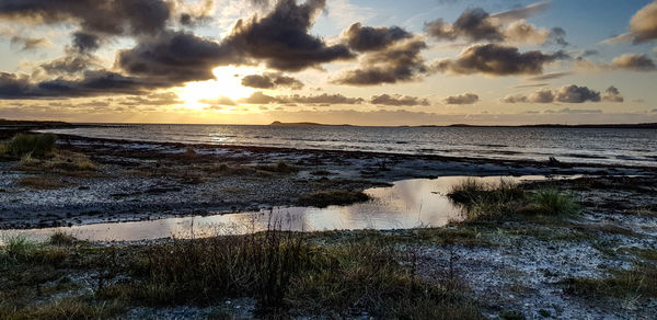 Scenic view of sea against sky during sunset