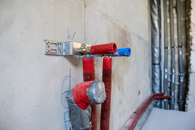 Close-up of pipe on wall