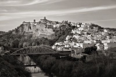 River by town against sky