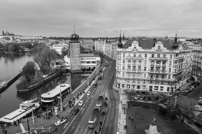 High angle view of cityscape against sky