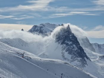 Scenic view of snowcapped mountains against sky