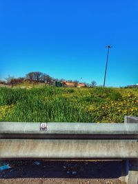 Scenic view of field against clear blue sky