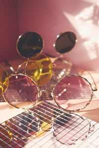 Close-up of sunglasses on table