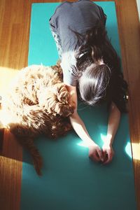 High angle view of girl at home