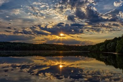 Scenic view of lake against sky during sunset