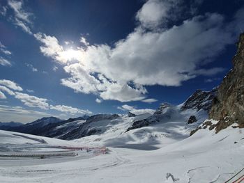 Scenic view of snowcapped mountains against sky