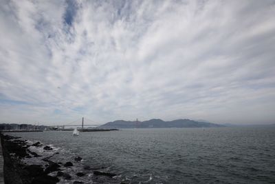 Scenic view of bay against sky