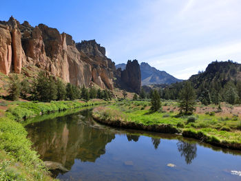 Scenic view of stream against rocky mountains
