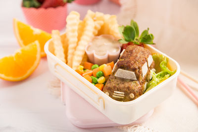 Close-up of food in plate on table