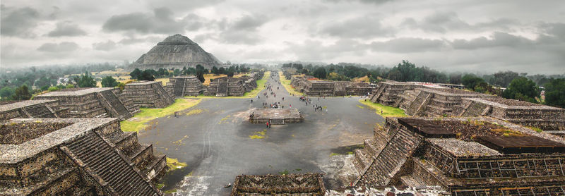 Panoramic view of temple against cloudy sky