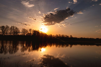 Scenic view of lake against sky during sunset