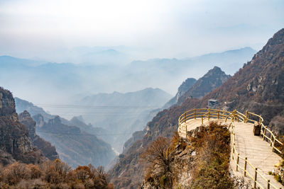 Panoramic view of mountain range against sky