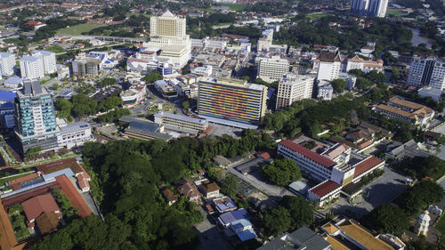 High angle view of buildings in city