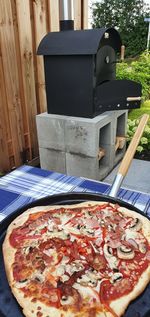 Close-up of pizza on table