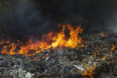 High angle view of bonfire