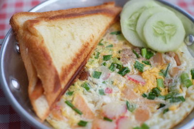 Close-up of breakfast served in plate